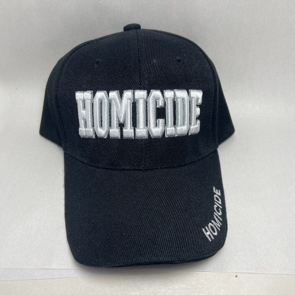 Homicide Adjustable Black White Embroidered Ball Cap NWT Acrylic Hoop & Loop